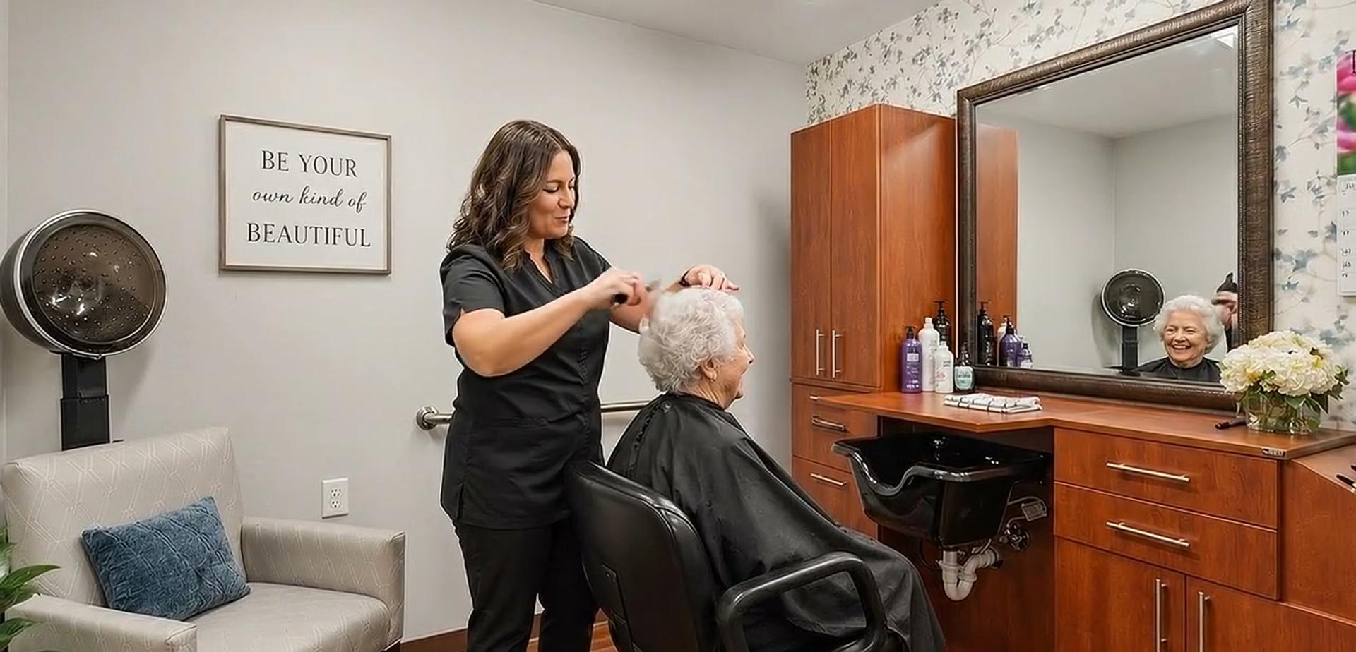 Bear Creek resident enjoying the on-site salon