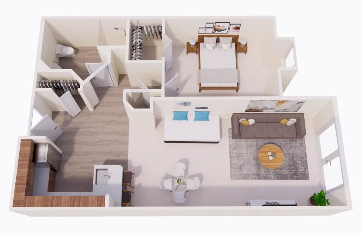 Assisted Living - One Bedroom apartment floor plan layout