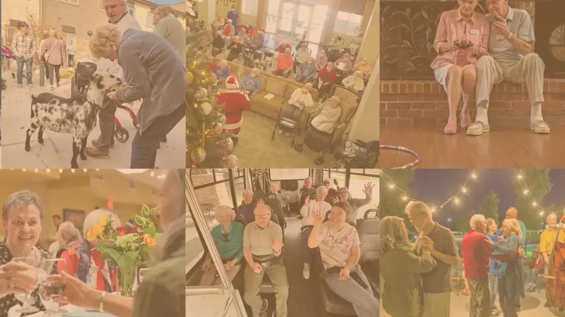 Collage of Stonebridge Senior holiday, music, and community events