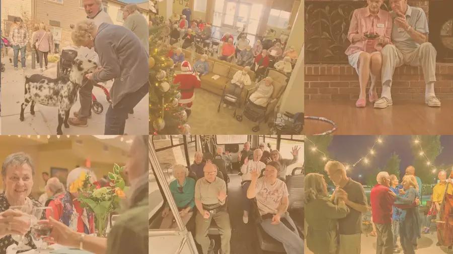 Collage of Stonebridge Senior holiday, music, and community events