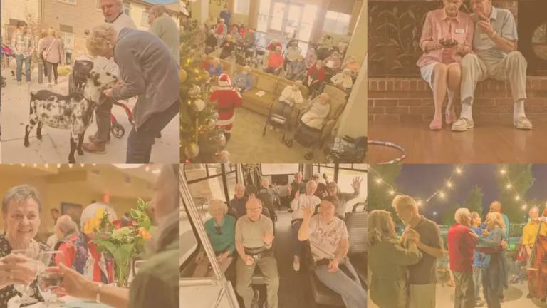 Collage of Stonebridge Senior holiday, music, and community events