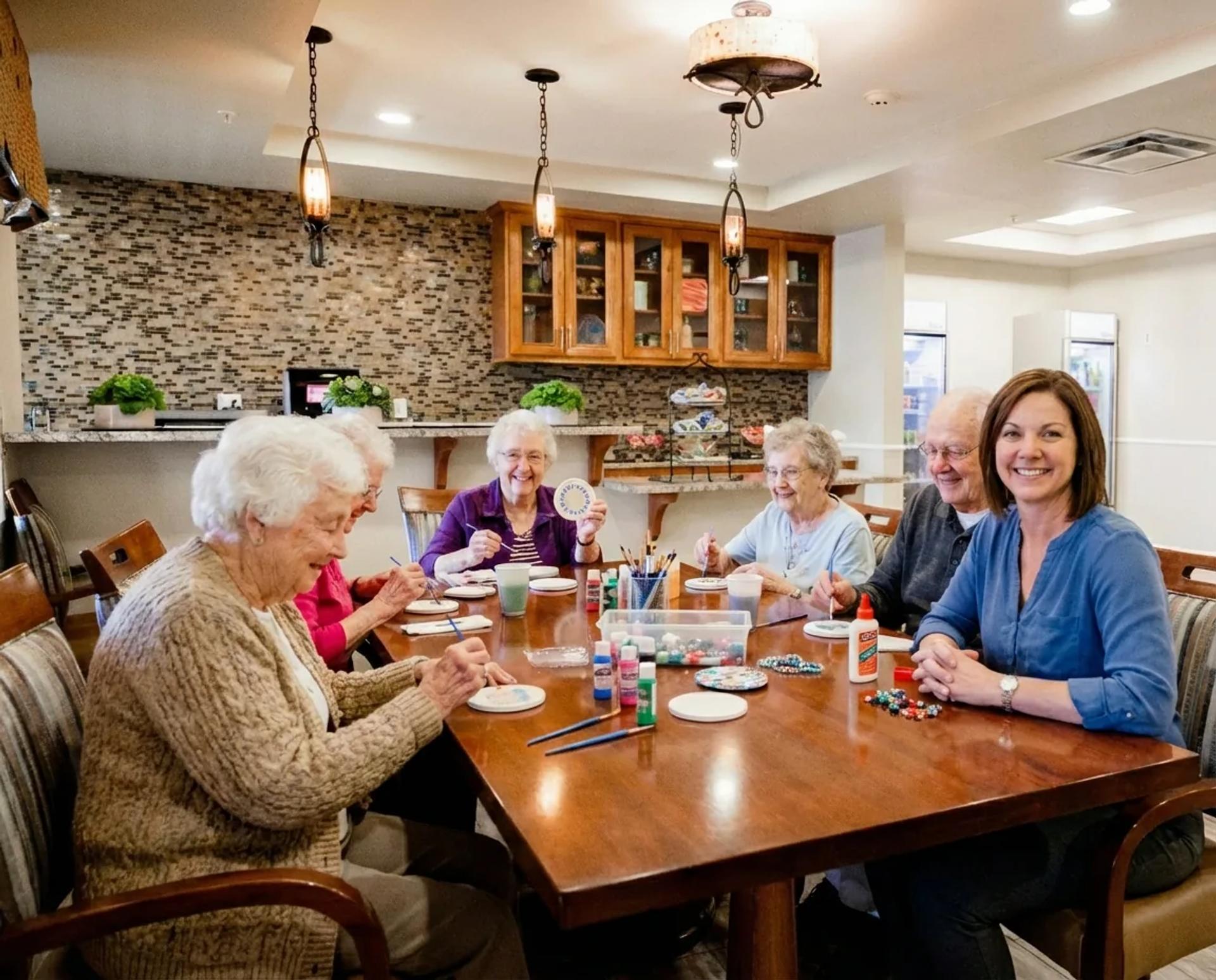 Stonebridge Senior residents and a team member gathered for a craft activity.