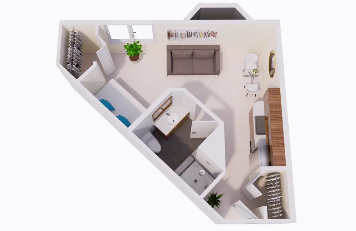 Assisted Living - Inside Corner Suite apartment floor plan layout