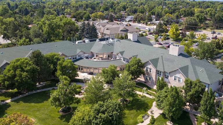 Aerial view of the Gardens at Columbine campus and surrounding neighborhood
