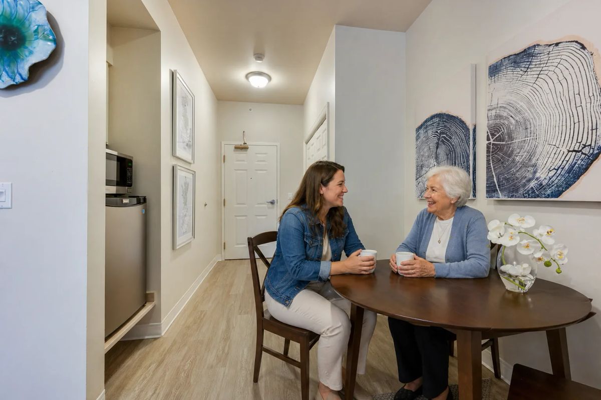 Lakewood assisted living apartment interior at Bear Creek with natural light and accessible layout.