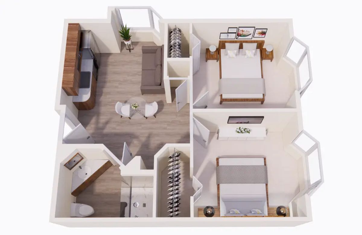 Assisted Living - Two Bedroom apartment floor plan layout