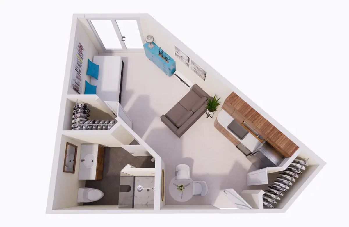 Assisted Living - Outside Corner Suite apartment floor plan layout