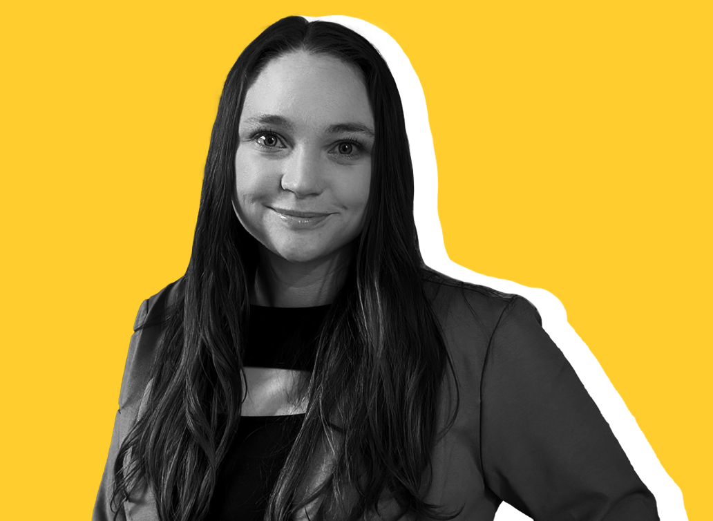 Kelsey staff photo with yellow background