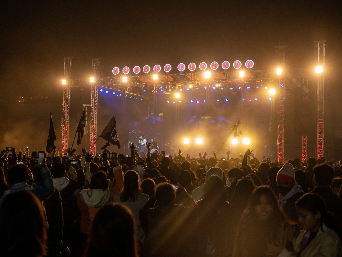 Crowd at the main stage of the Shillong Cherry Blossom Festival at night