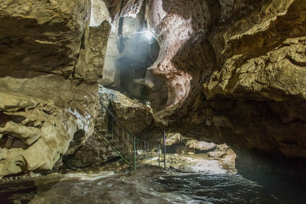 Interior of Arwah Cave with ancient fossil formations in Cherrapunji, Meghalaya