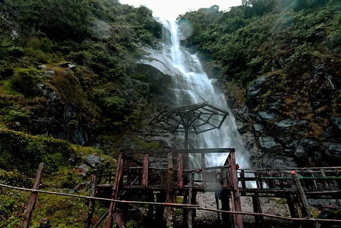 Tallest waterfall in Sikkim known as Amitabh Bachchan Falls or Bhim Nala Falls near Lachung.