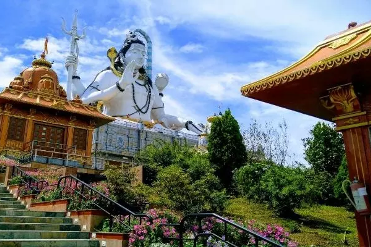 The giant 87-foot Lord Shiva statue surrounded by temple replicas at Siddheshwar Dham in Namchi, South Sikkim.
