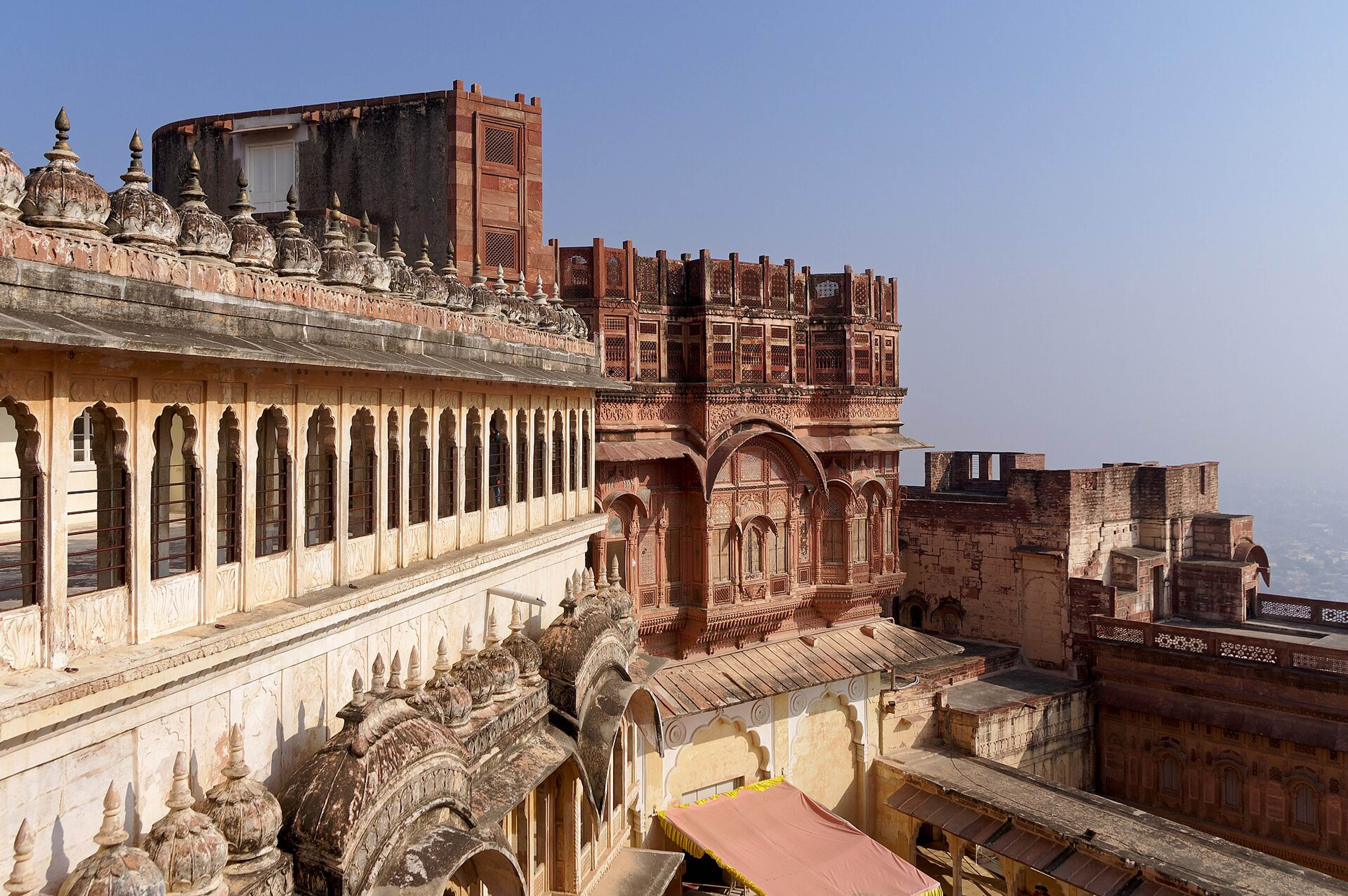 Carved balconies inside Mehrangarh Fort, Jodhpur