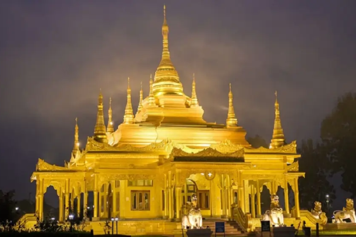 The Golden Pagoda of Namsai (Kongmu Kham) in Arunachal Pradesh, showcasing magnificent Tai-Khamti architecture.