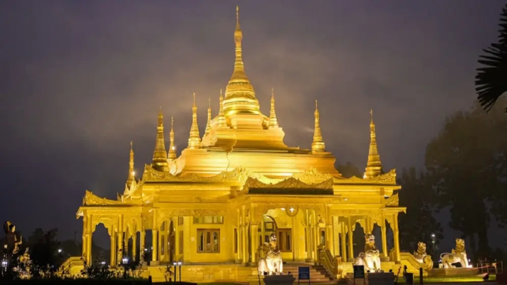 The Golden Pagoda of Namsai (Kongmu Kham) in Arunachal Pradesh, showcasing magnificent Tai-Khamti architecture.