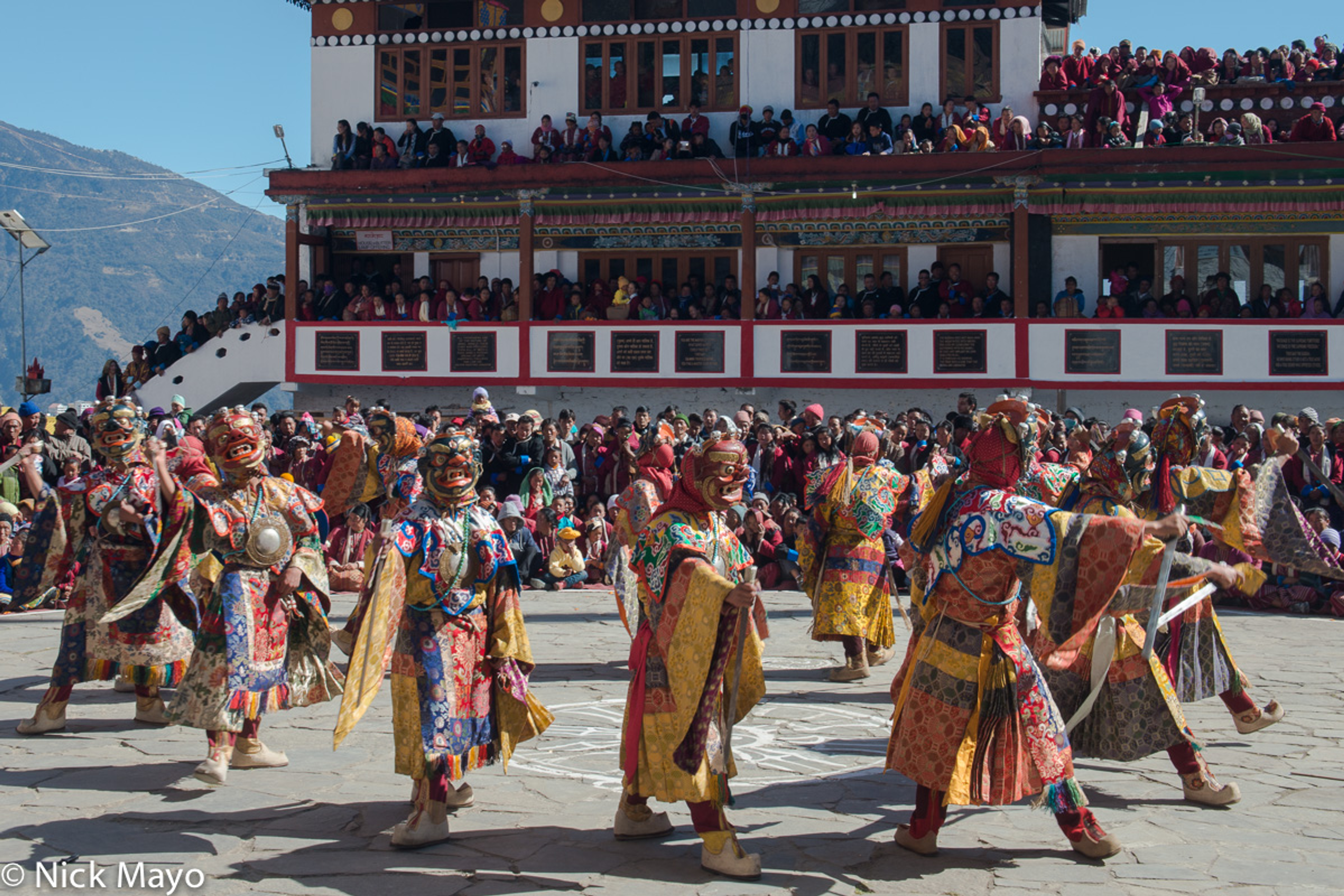 Monpa mask dancers performing the Aji Lhamu during the Torgya Festival in Tawang.