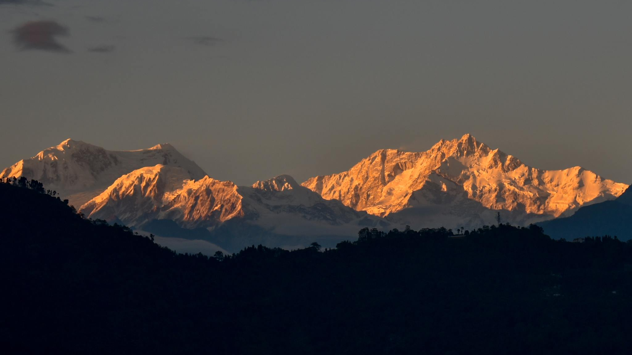 Panoramic view of Kanchenjunga mountain range from a viewpoint in Gangtok, Sikkim.