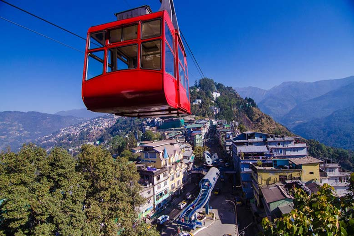 Gangtok Gondola ride and ropeway, a popular family activity for scenic aerial views of the city and mountains.