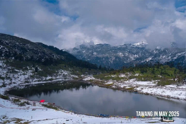 Scenic winter landscape of a glacier in winter,Tawang.