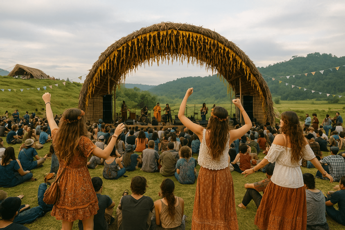 The eco-friendly bamboo stages of Ziro Festival of Music 2026 in Arunachal Pradesh.]