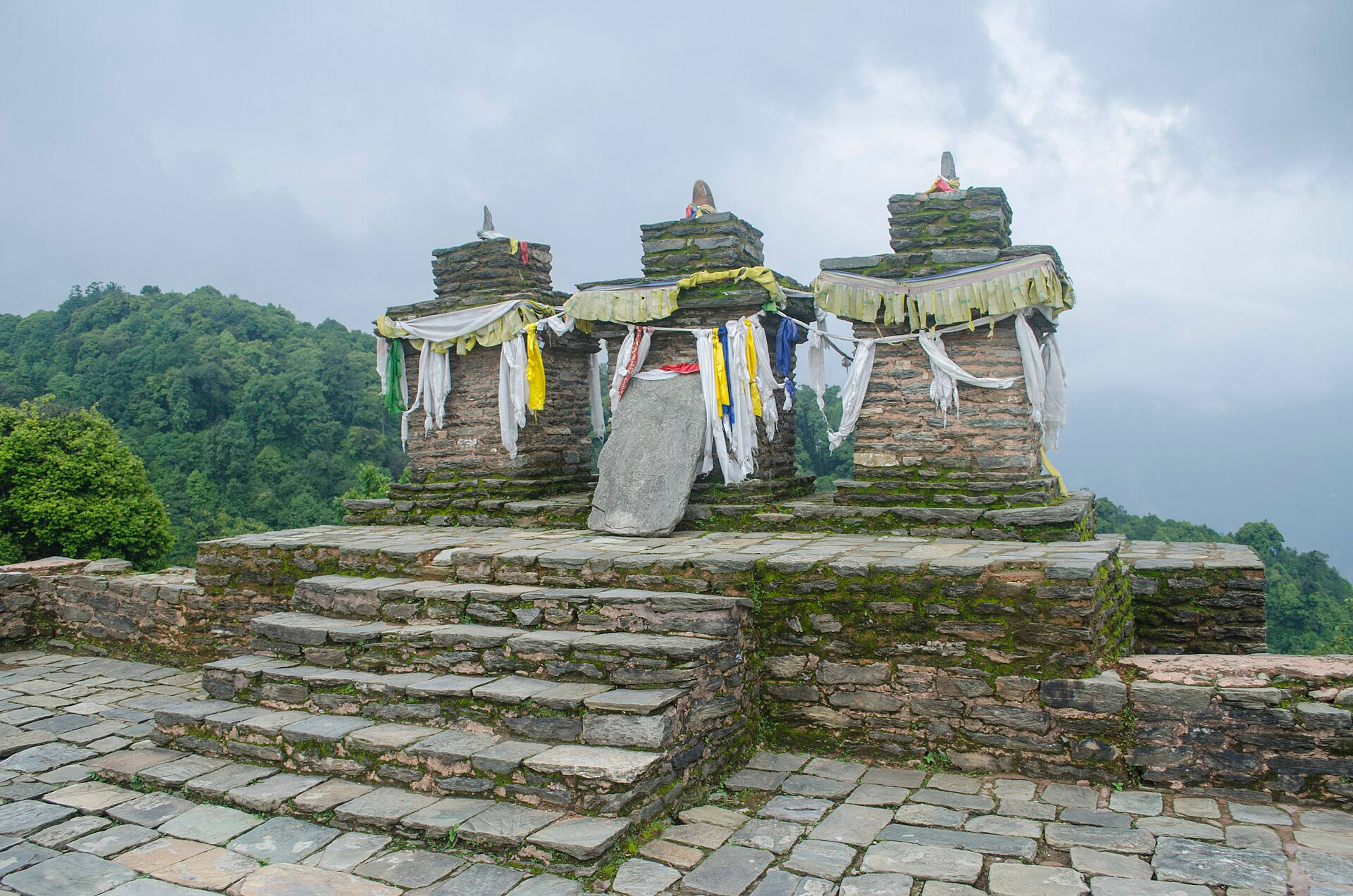 Stone walls and chortens of the Rabdentse palace ruins near Pelling