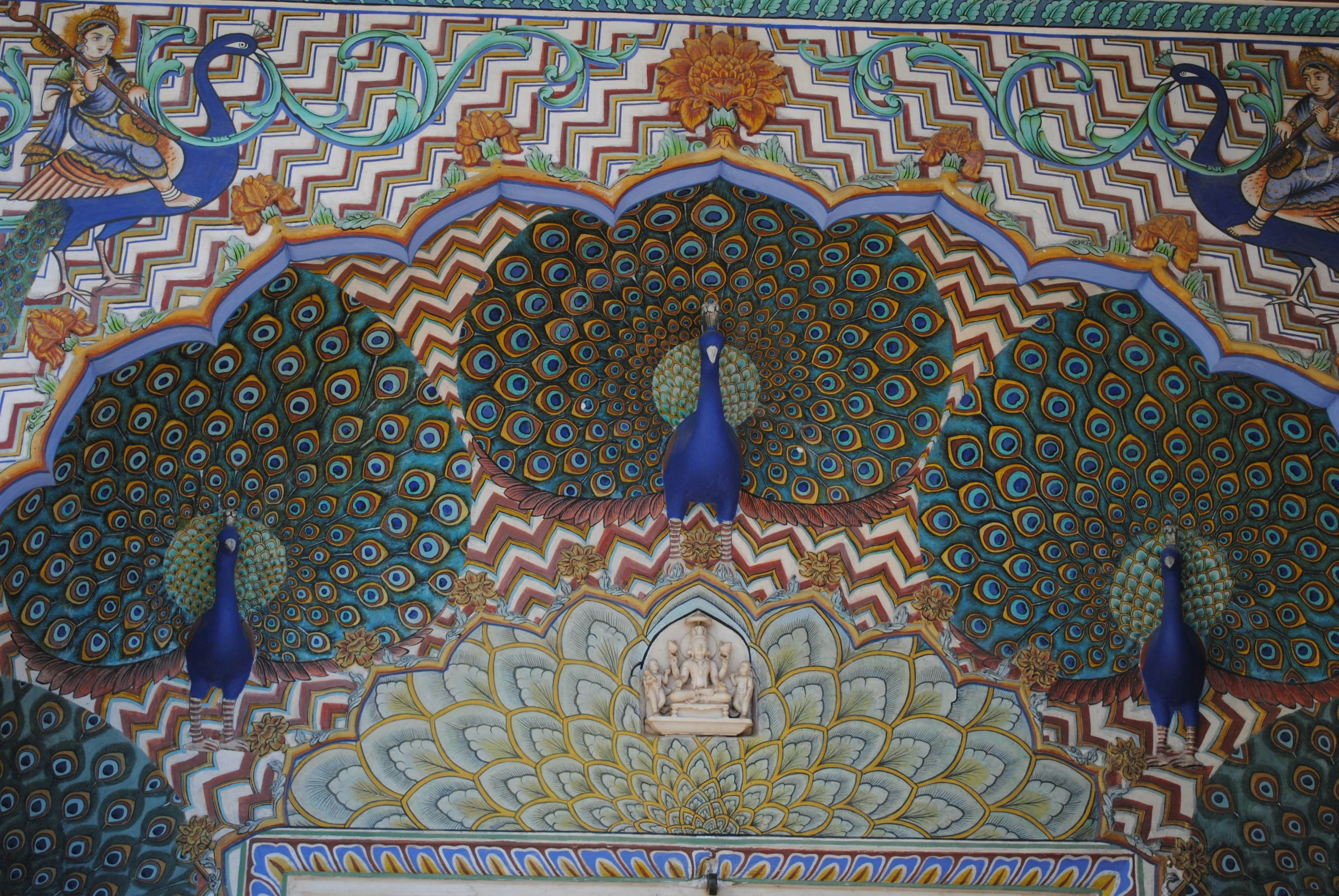The painted Peacock Gate in the City Palace, Jaipur