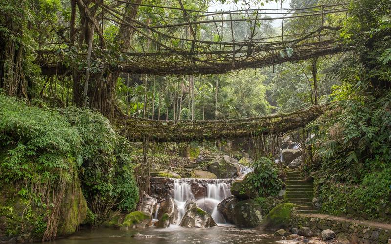 "Beautiful waterfalls flowing through cherrapunji  hills"