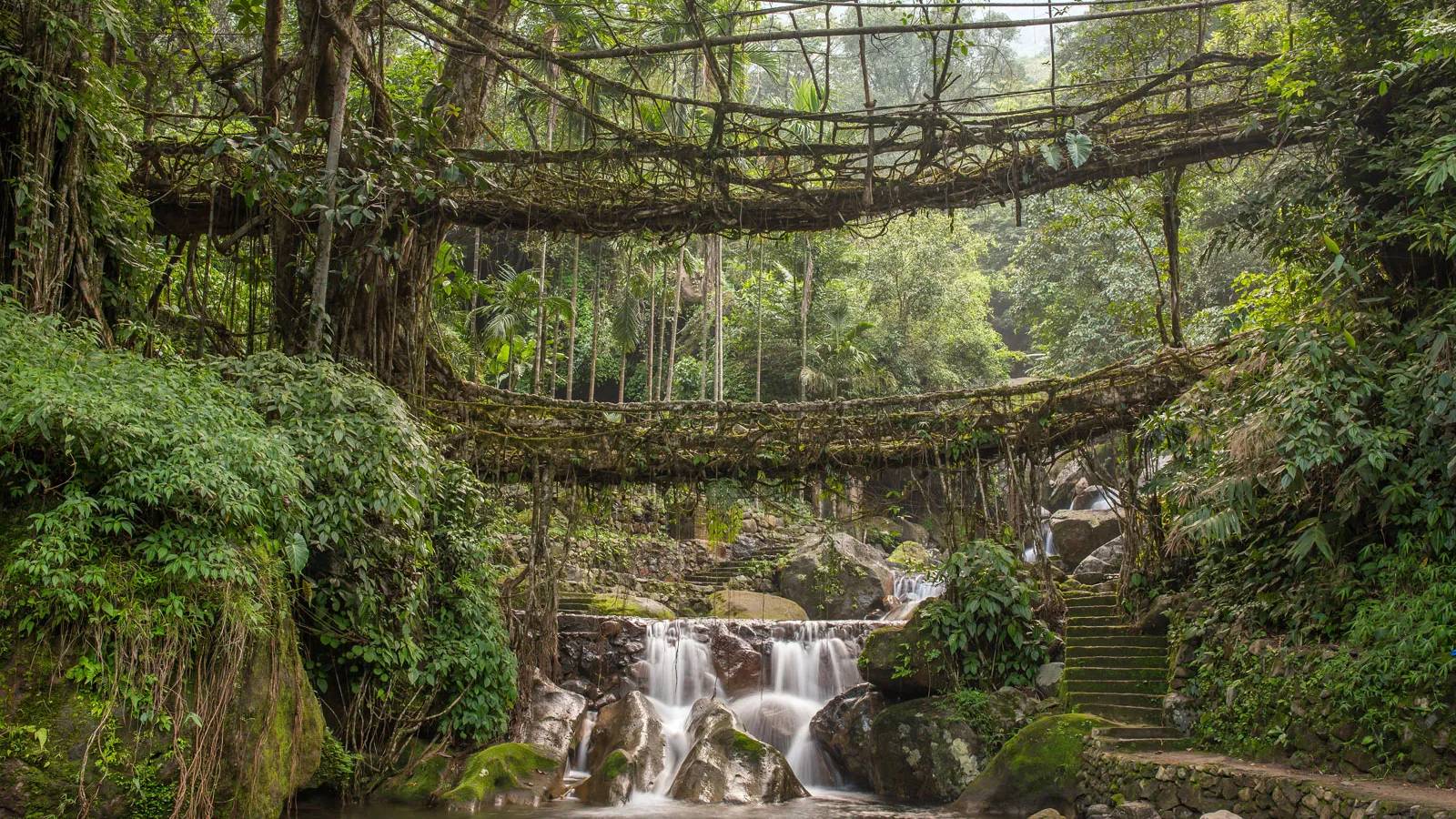 "Beautiful waterfalls flowing through cherrapunji hills"