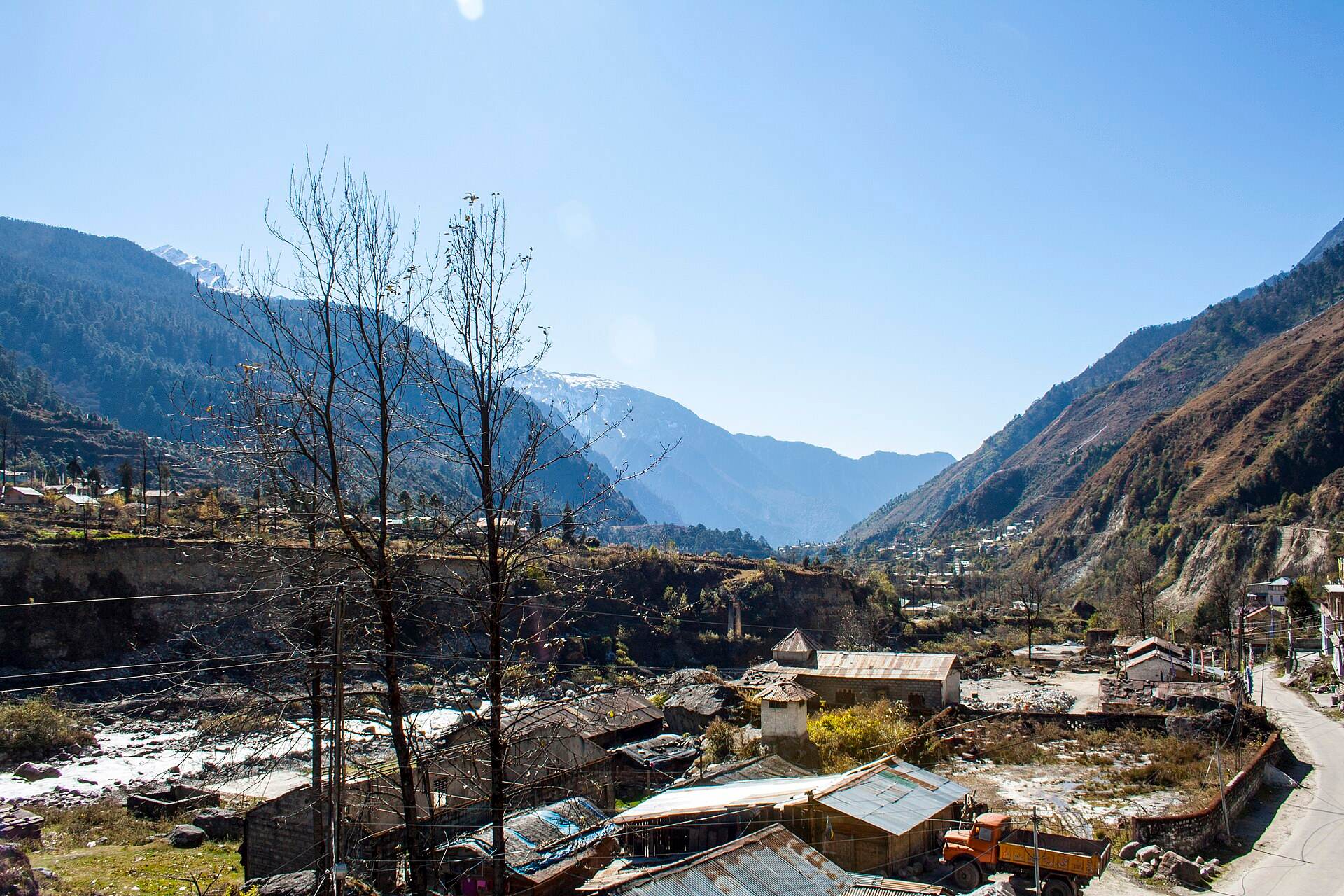 Lachung village in its steep valley, North Sikkim