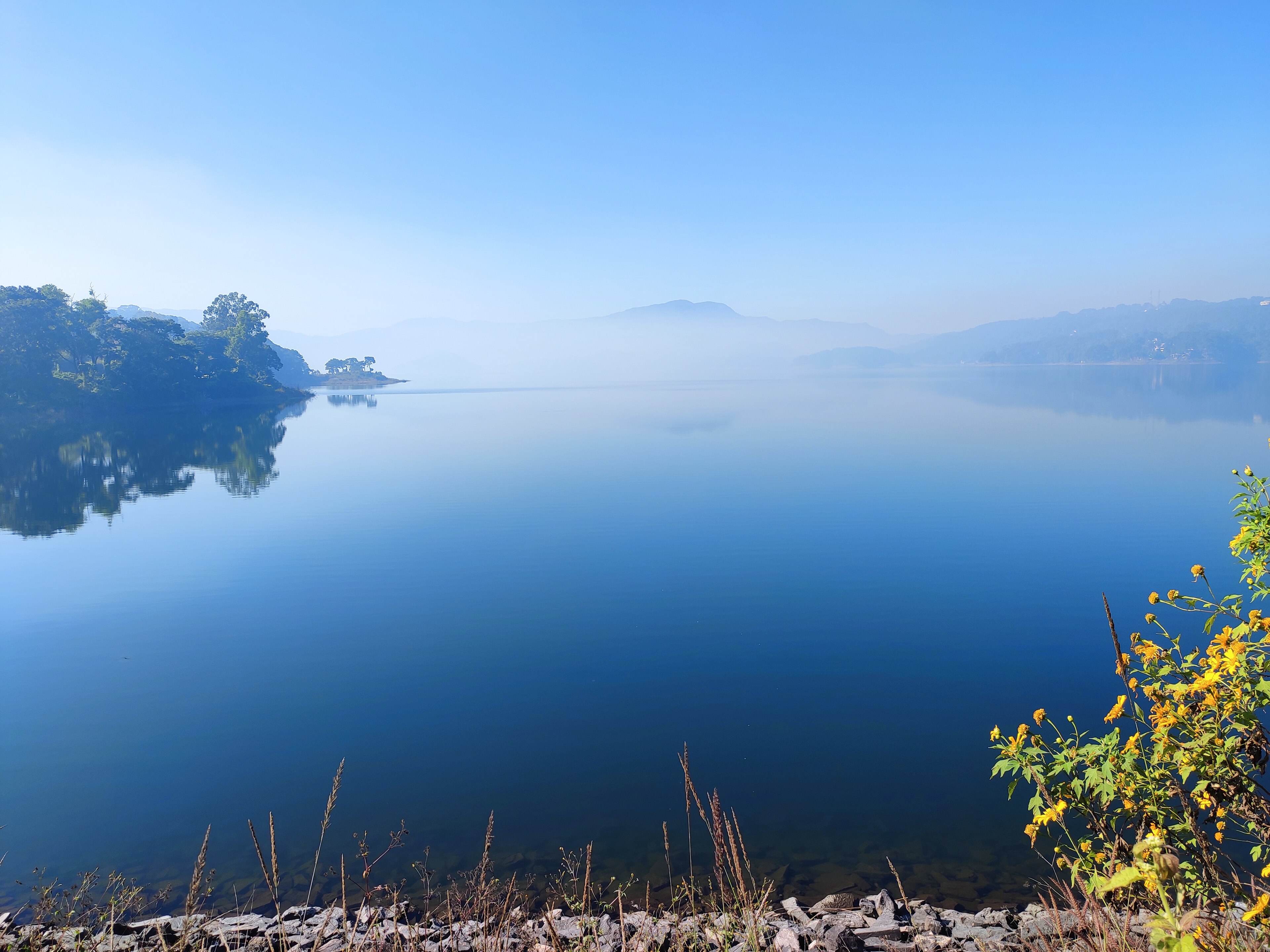 Umiam Lake's still water and the hills beyond