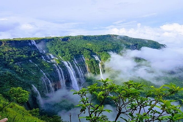Panoramic landscape of the Seven Sisters Falls in Cherrapunji, a breathtaking thing to do in meghalya for a 2026 nature tour.
