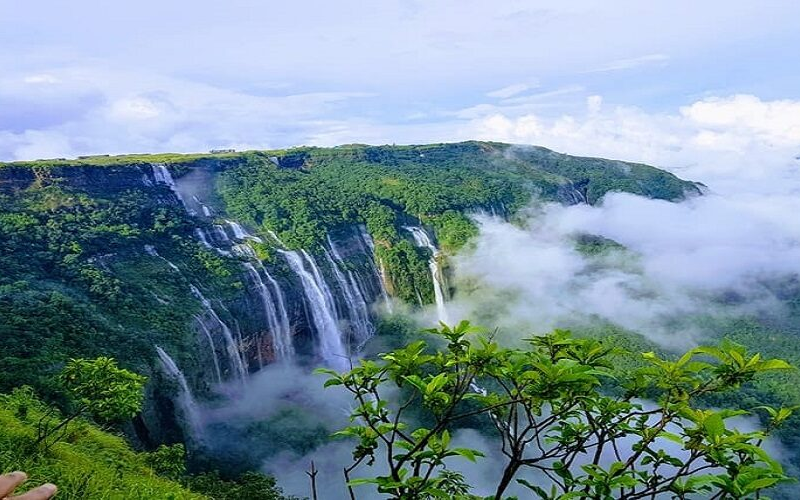 Panoramic landscape of the Seven Sisters Falls in Cherrapunji, a breathtaking thing to do in meghalya for a 2026 nature tour.