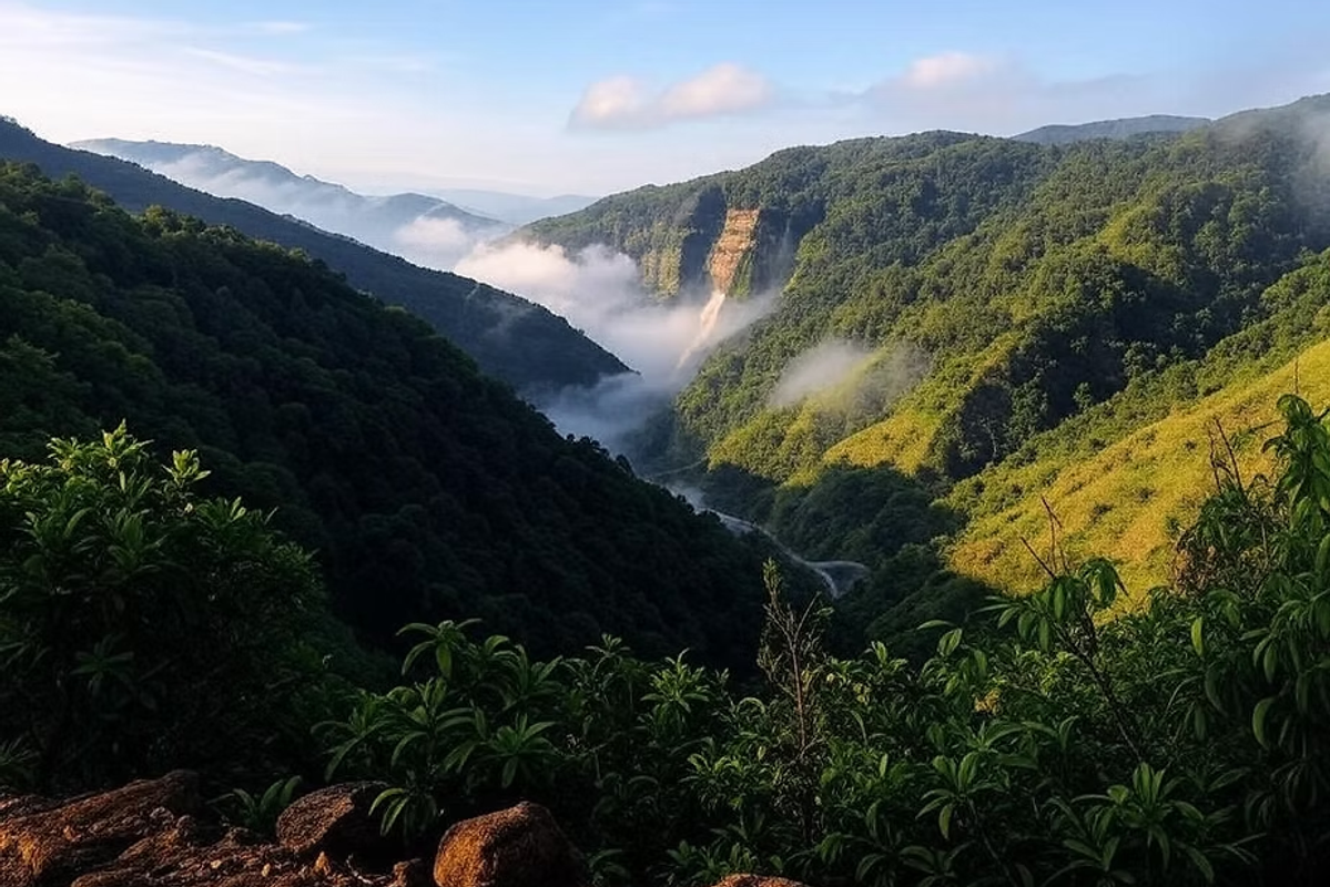 The scenic, well-paved mountain highway leading from Shillong to Cherrapunji.. Source: Northeast Advisor