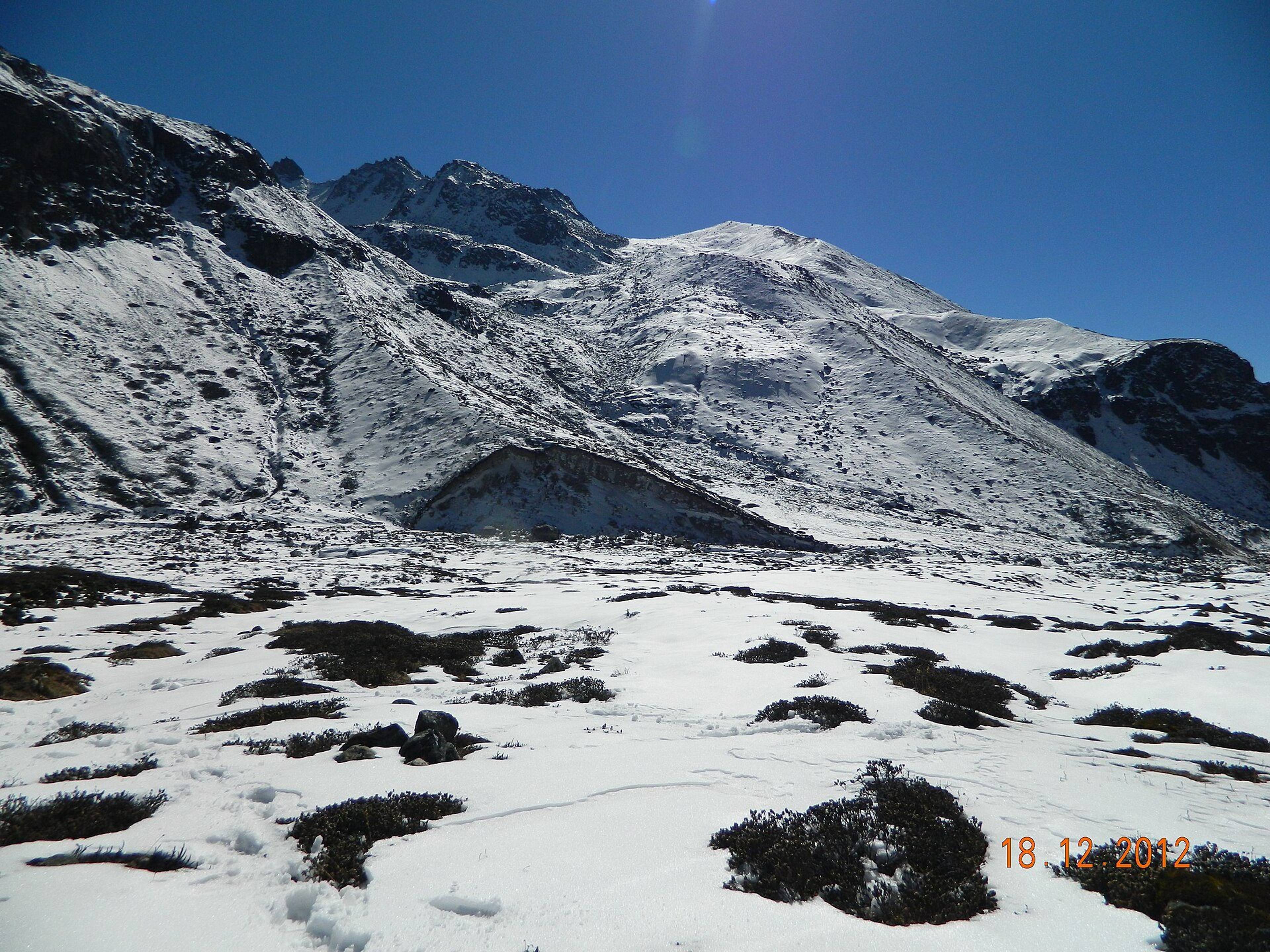 Yumthang Valley in North Sikkim covered in snow with mountains behind