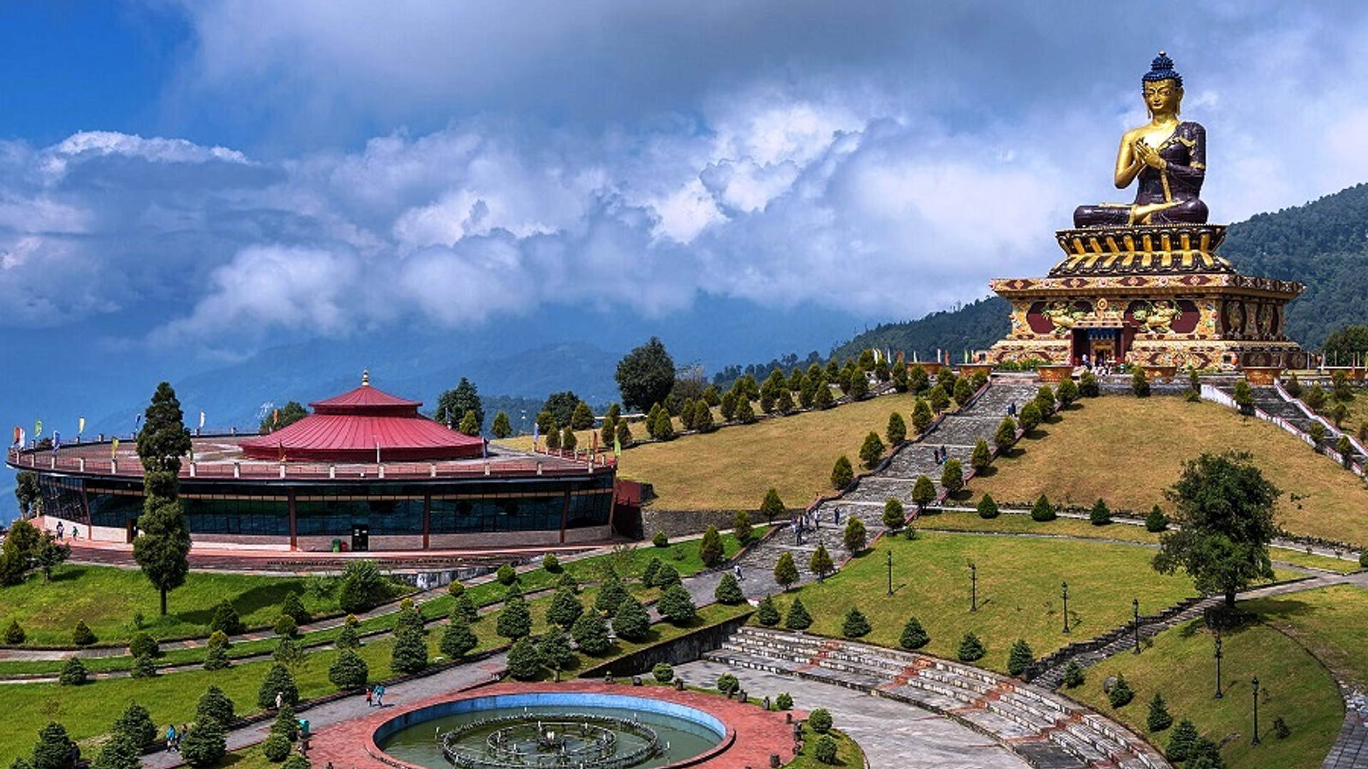 Buddha Park in Ravangla with the giant Buddha statue overlooking Himalayan mountains in South Sikkim.