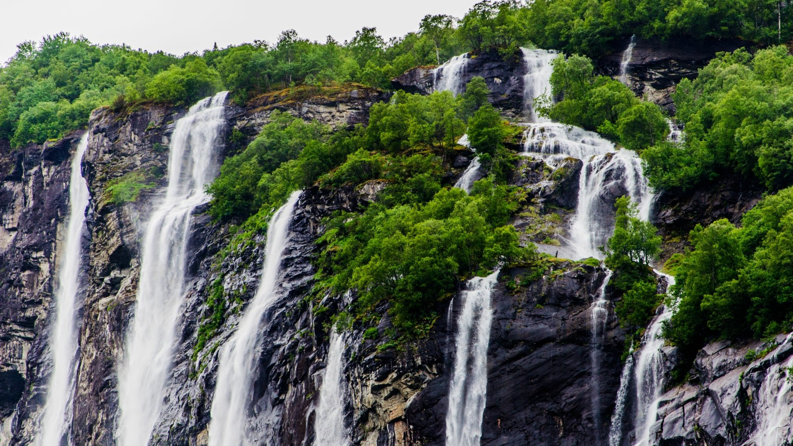 Seven Sisters Waterfall in Cherrapunji Meghalaya, also known as Nohsngithiang Falls, showing seven parallel streams plunging 315 meters from a limestone cliff.
