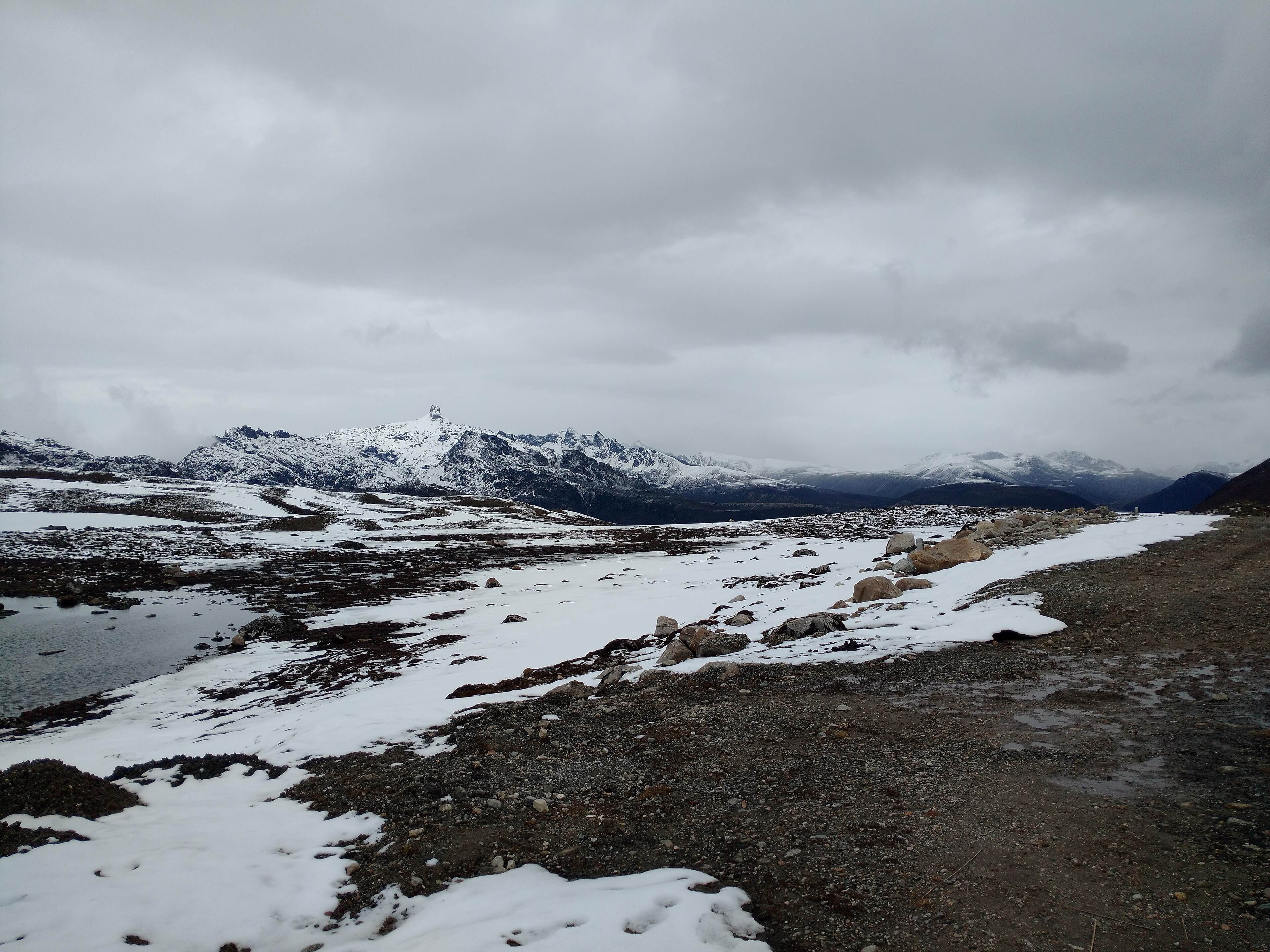 Snowfields and peaks at Bum La Pass on the India–China border
