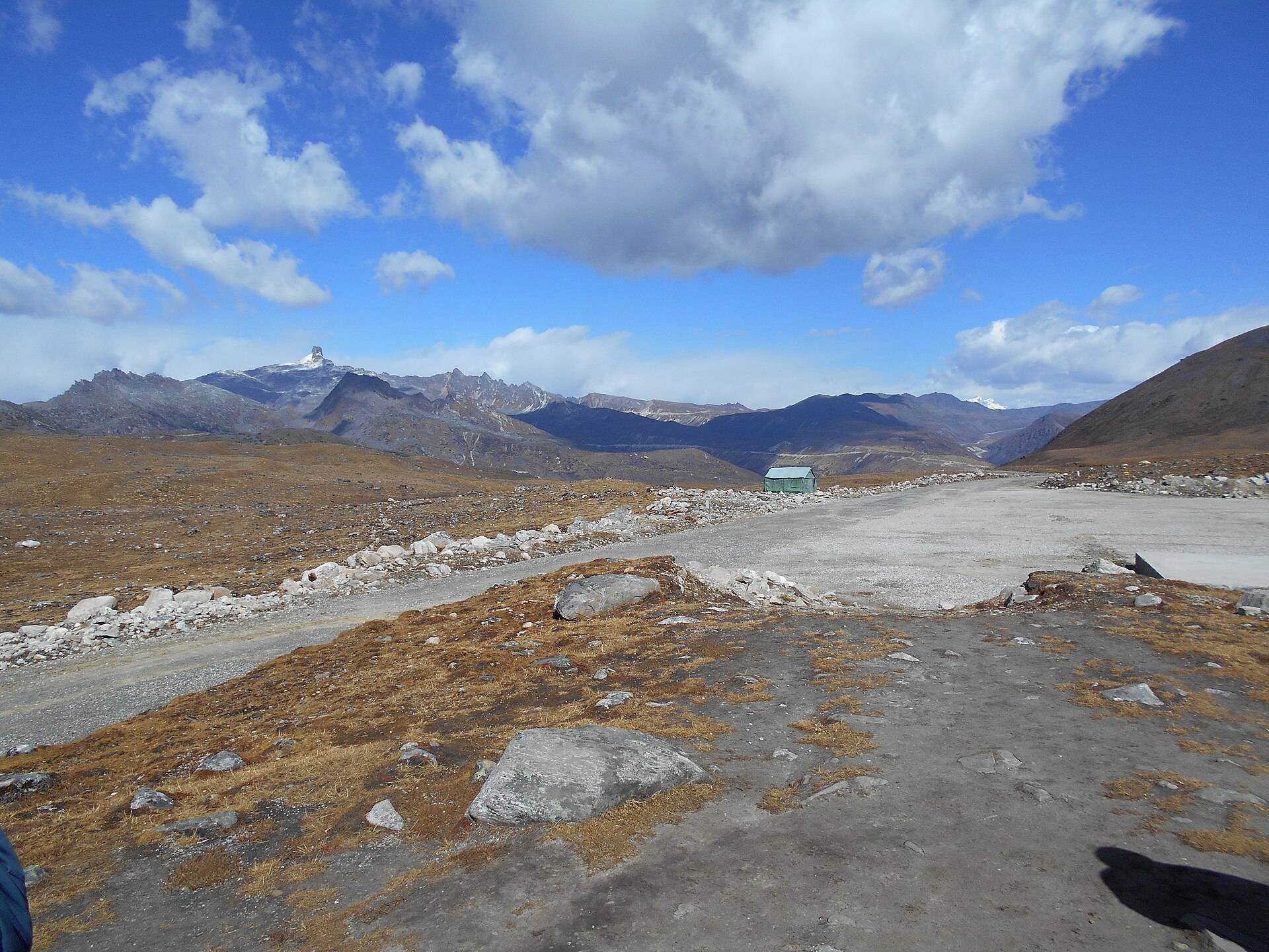 Snow-dusted road to Bum La Pass on the India–China border above Tawang