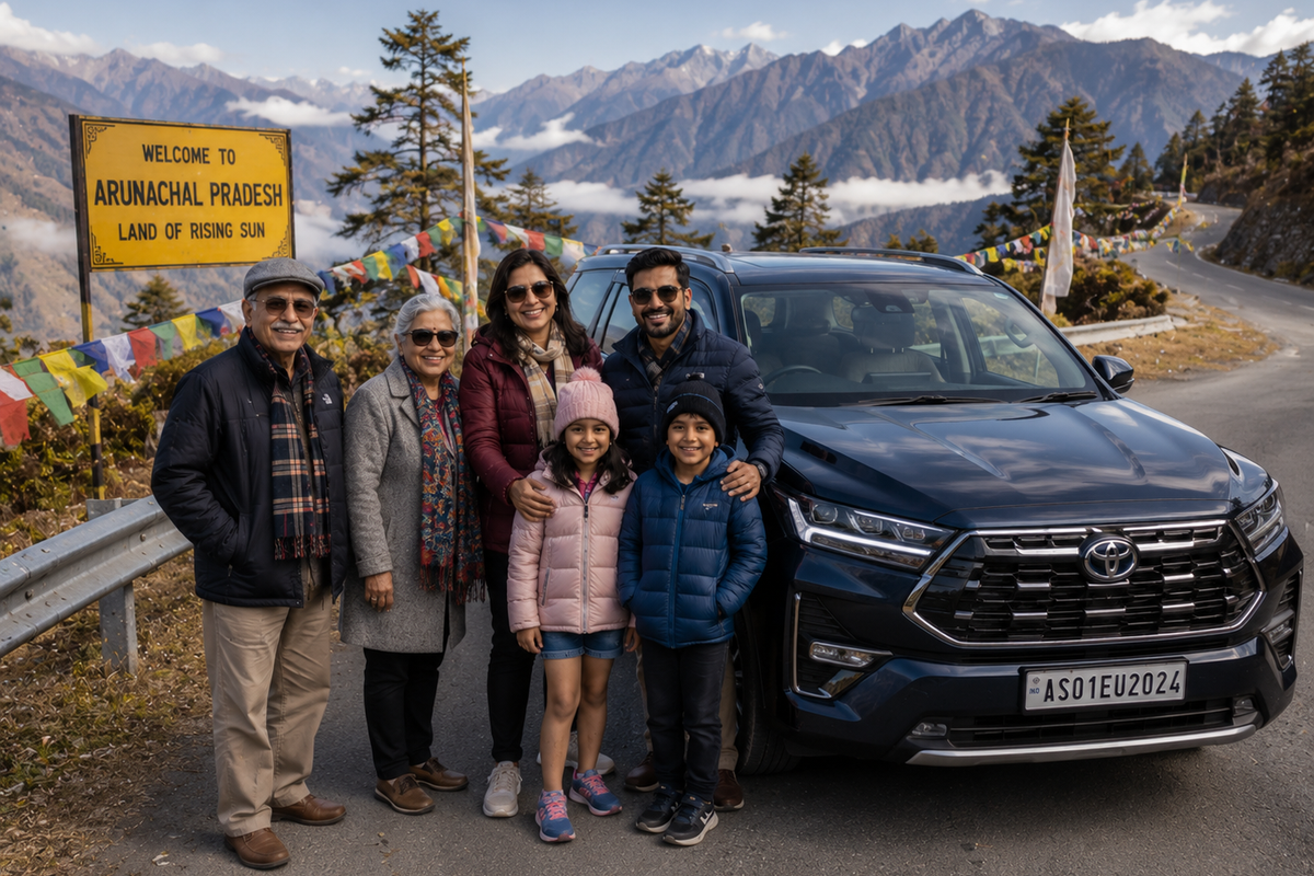 A premium SUV parked on a scenic road in the Northeast, illustrating the ideal transport for multi-generational family groups.