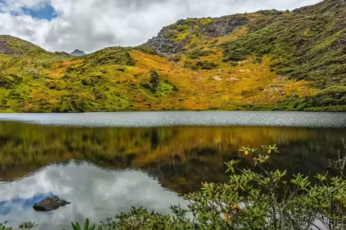 Aerial view of the Seven Lakes trek in Anini, Arunachal Pradesh, showcasing pristine alpine lakes and untouched wilderness.