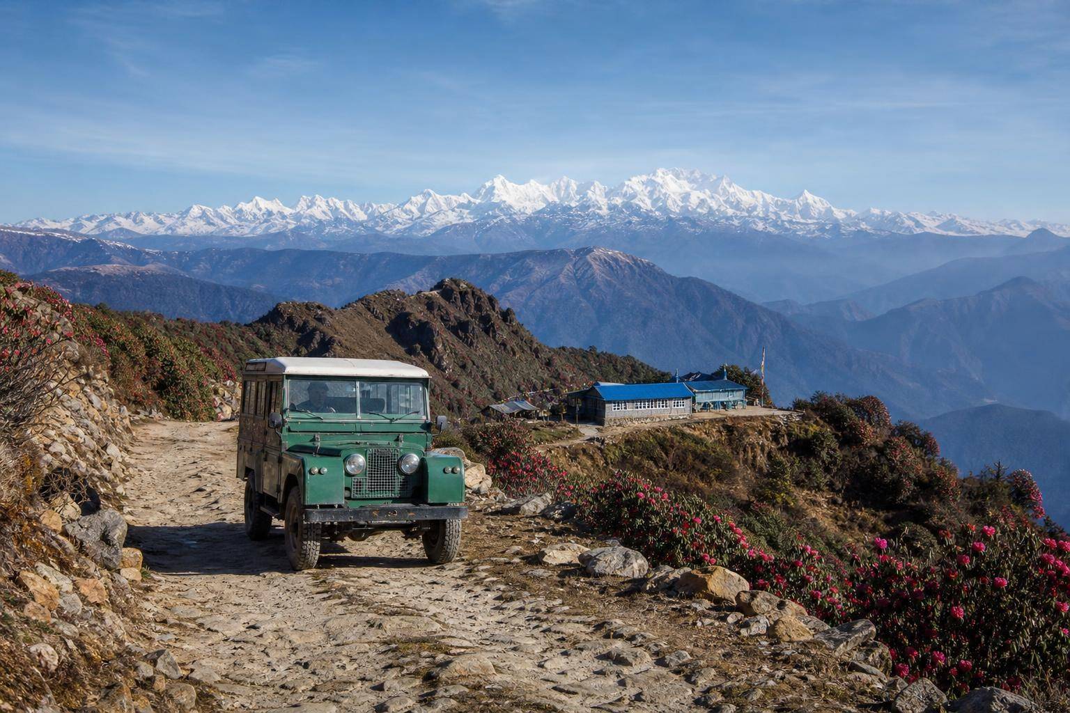 The classic Land Rovers of the Sandakphu road. Illustration (AI-generated)