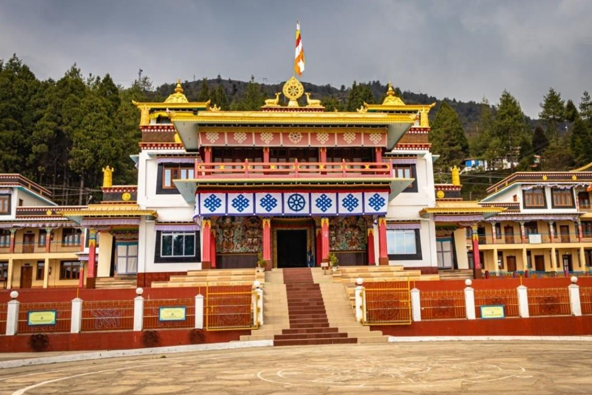 Bomdila Monastery view overlooking the Himalayan mountain range.