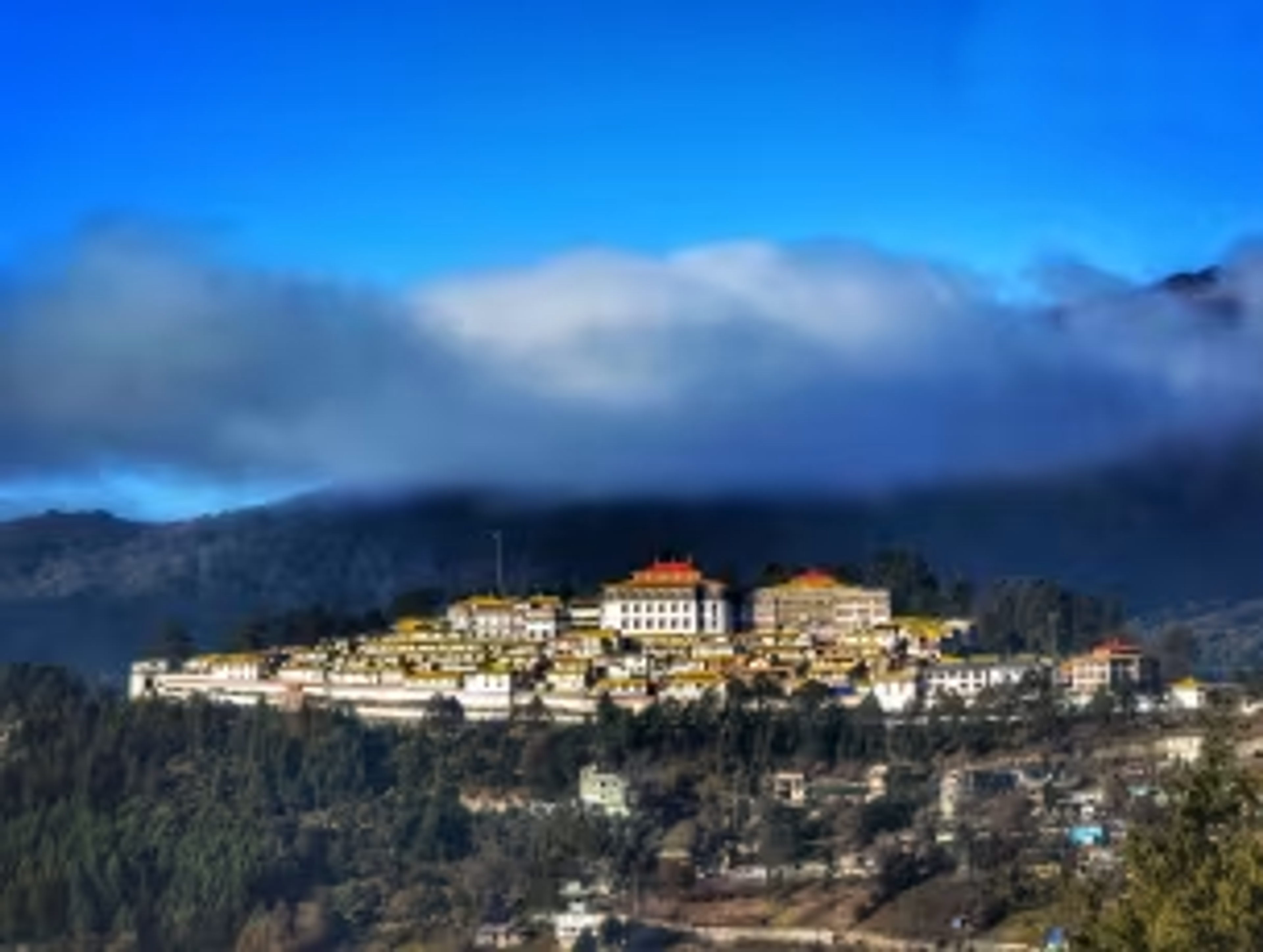 The Tawang Monastery in Arunachal Pradesh, India’s largest Buddhist monastery, surrounded by the Eastern Himalayas.