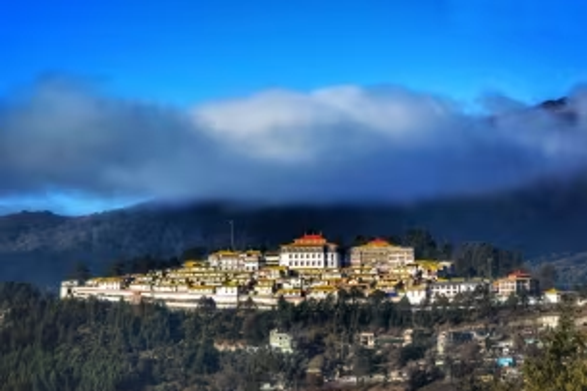 The Tawang Monastery in Arunachal Pradesh, India’s largest Buddhist monastery, surrounded by the Eastern Himalayas.