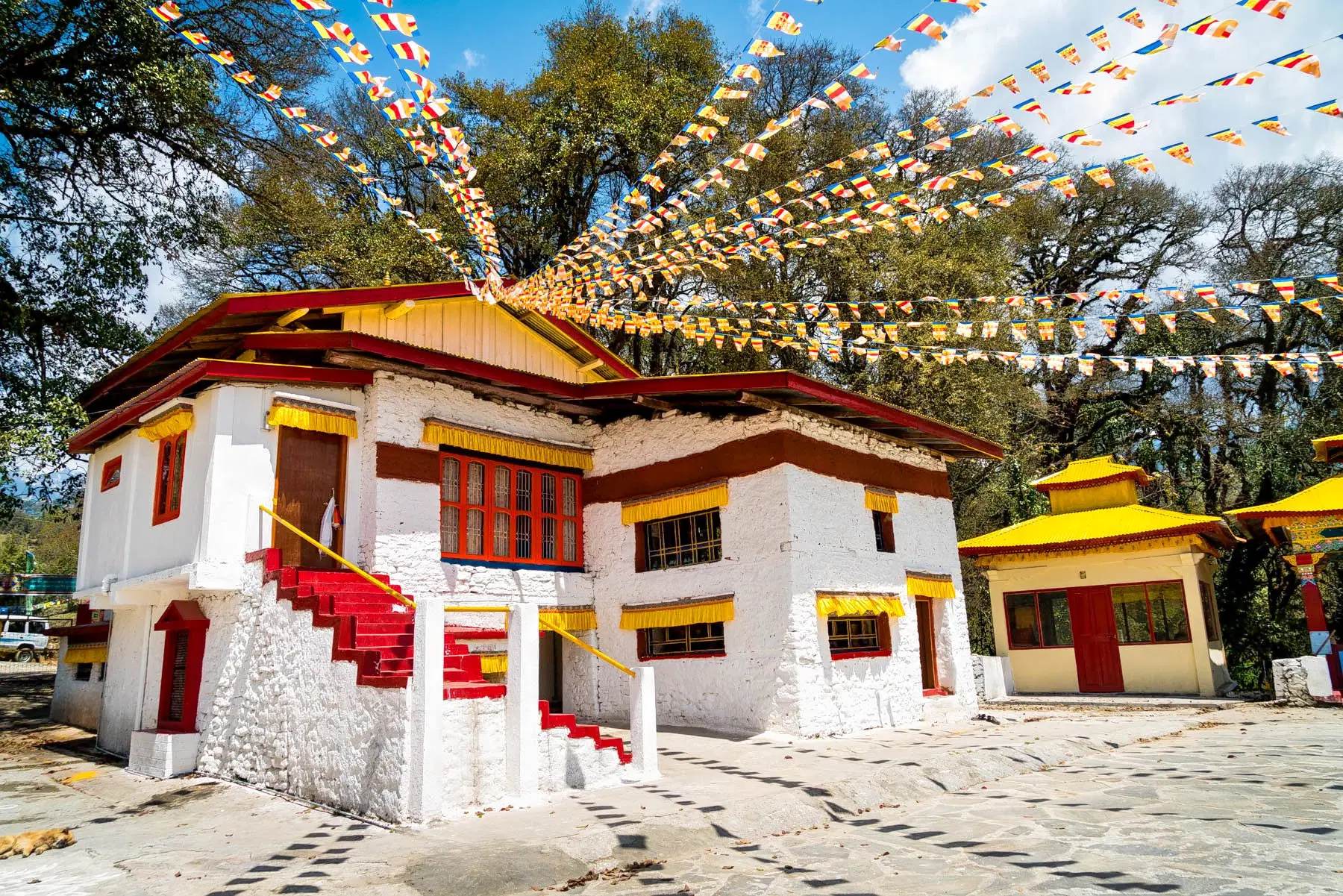 Urgelling Gompa in Tawang under prayer flags