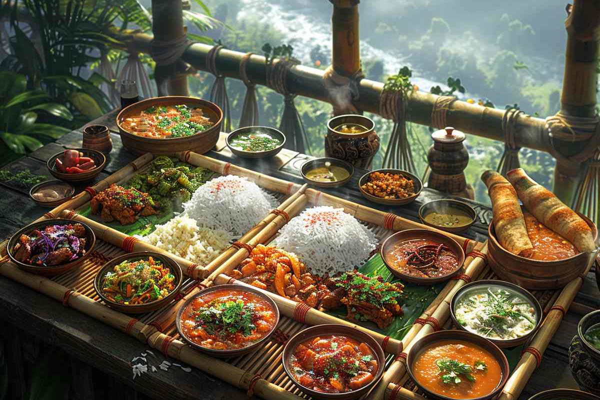 : Traditional Khasi dinner served at Marvel's Homestay, Shillong.]