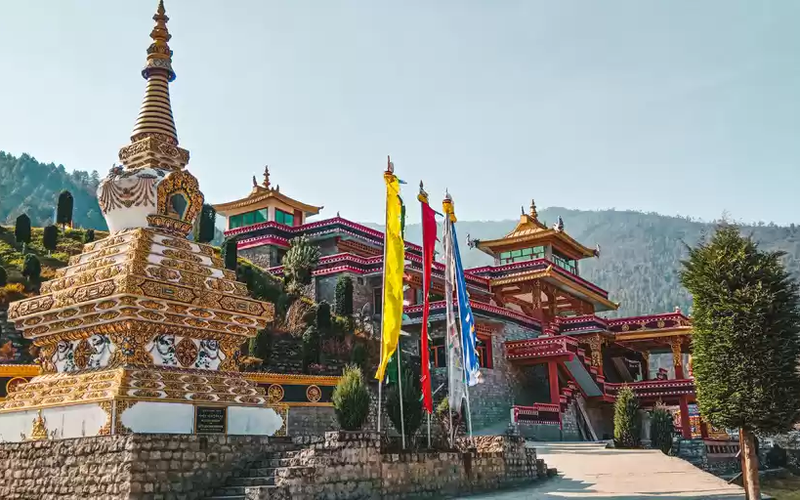 The Tawang Monastery in Arunachal Pradesh, India’s largest Buddhist monastery, perched on a mountain ridge in the Eastern Himalayas.