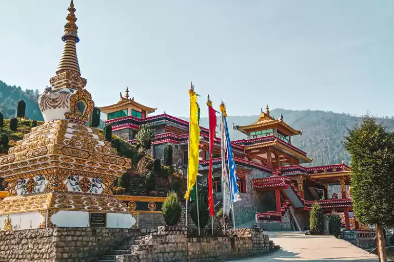 The Tawang Monastery in Arunachal Pradesh, India’s largest Buddhist monastery, perched on a mountain ridge in the Eastern Himalayas.