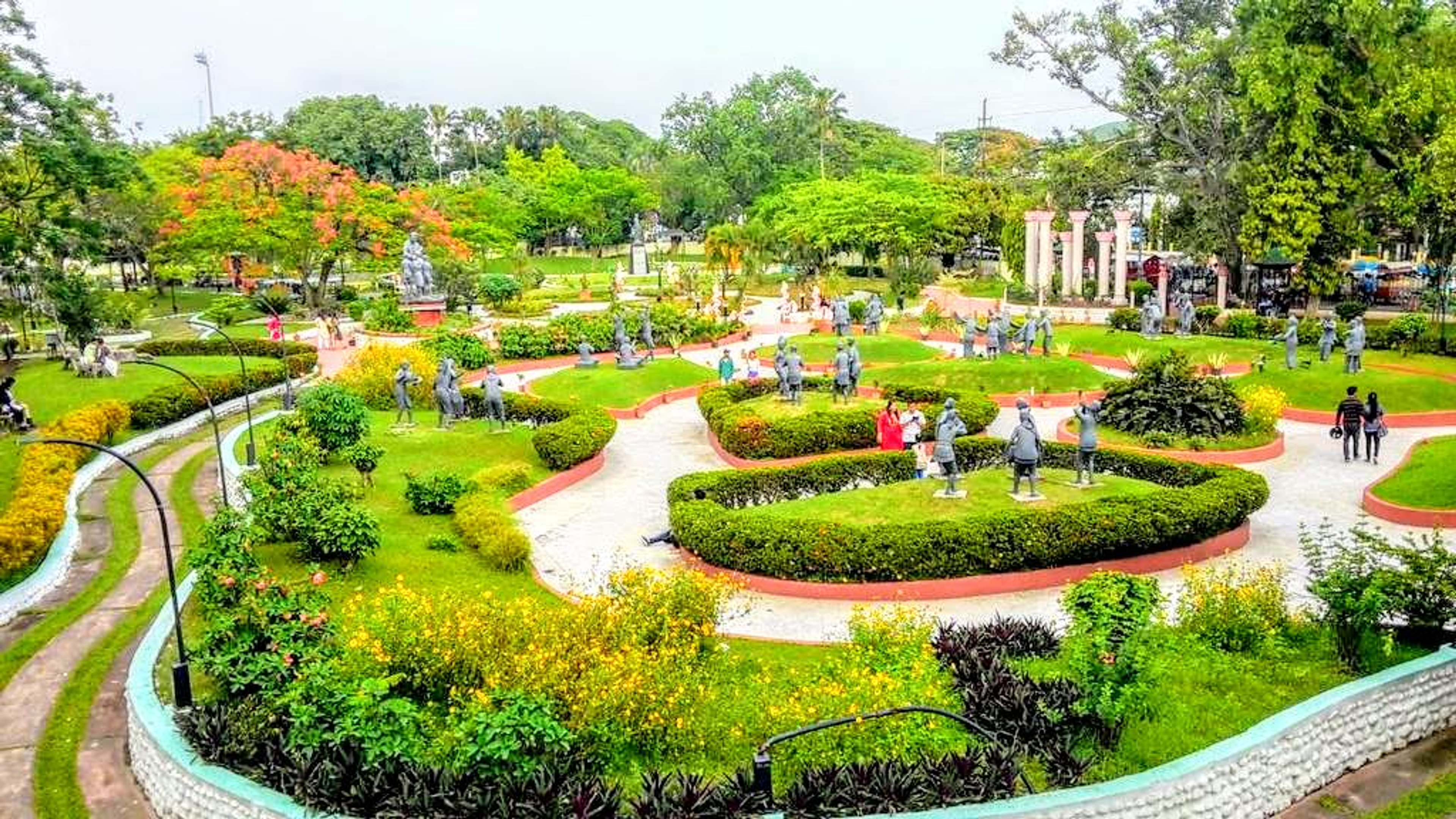 Nehru Park green lawns and folk sculptures in central Guwahati Assam