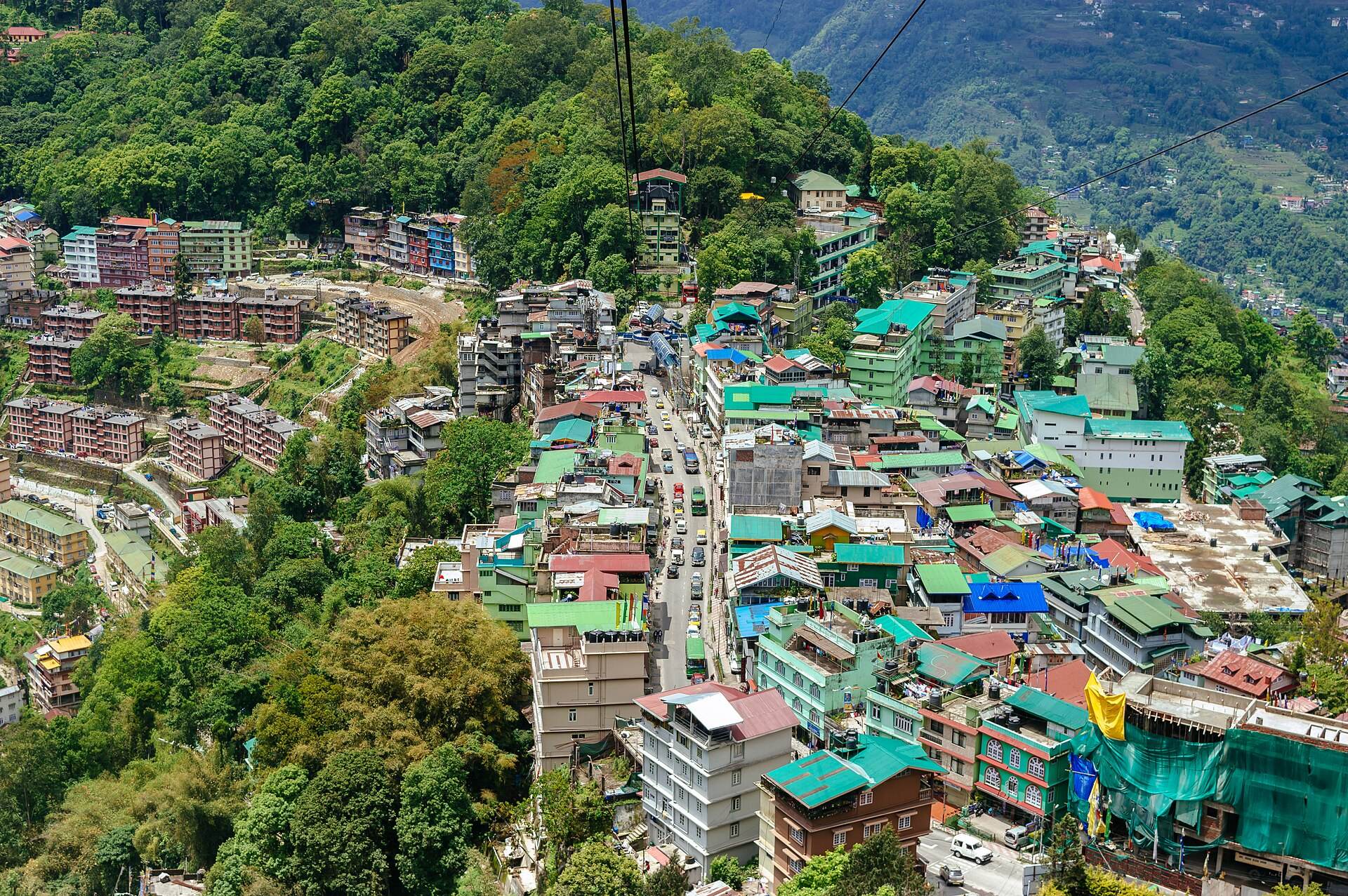 Gangtok spread across the hillside, seen from the ropeway
